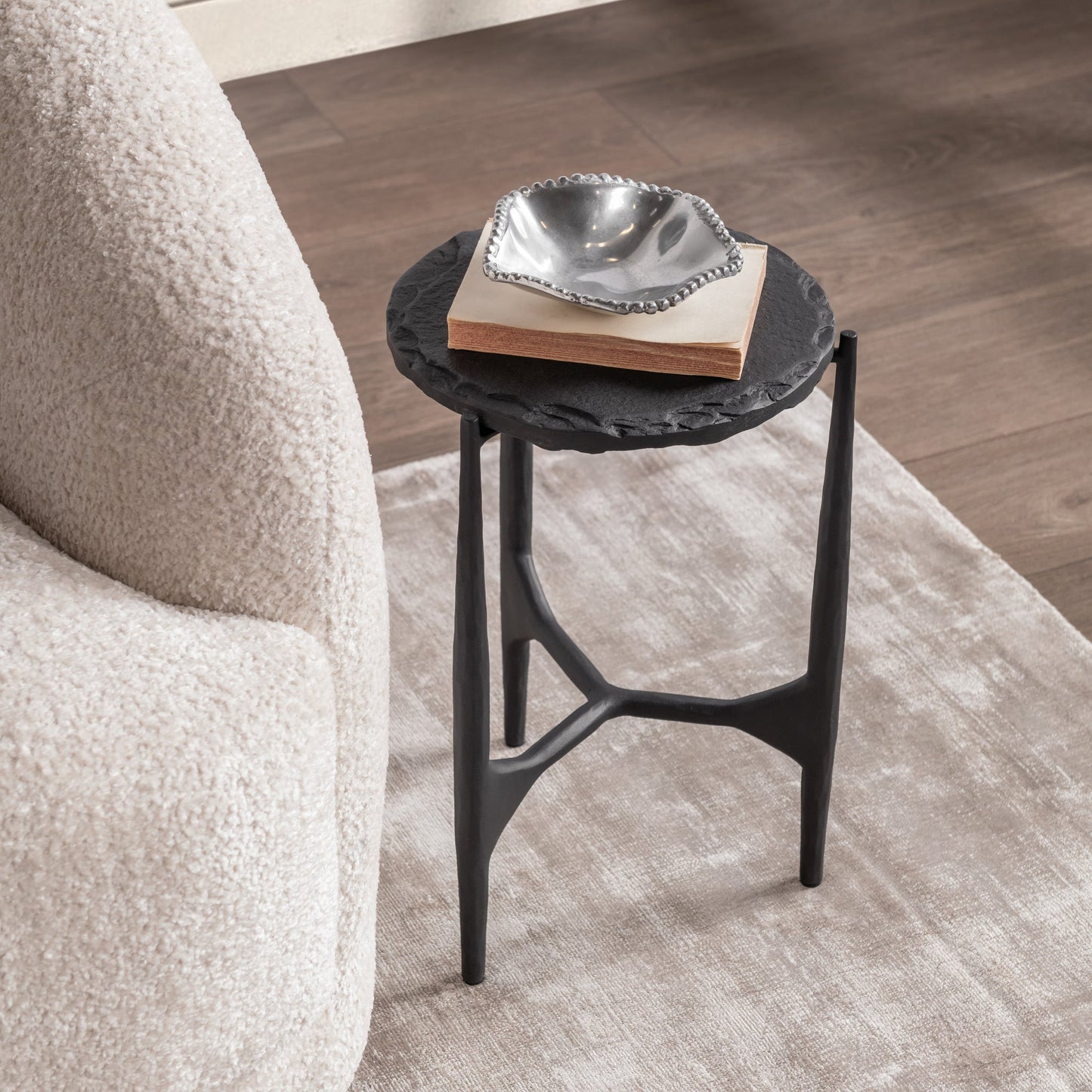 Luka 12" Round End Table - Charcoal Forge