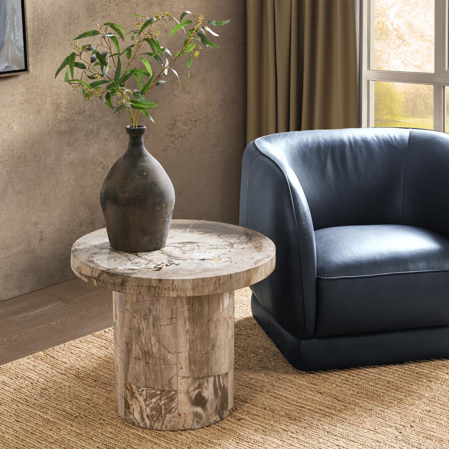 Janelle Round Large Accent Table - Sepia Vein