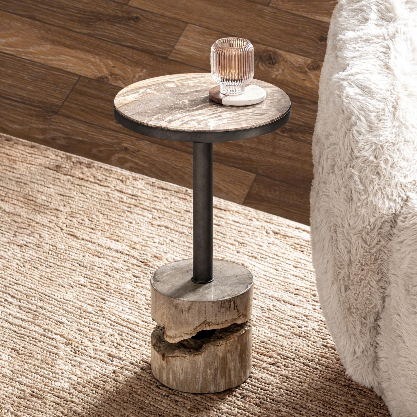 Melia Round Small Accent Table - Sepia Vein