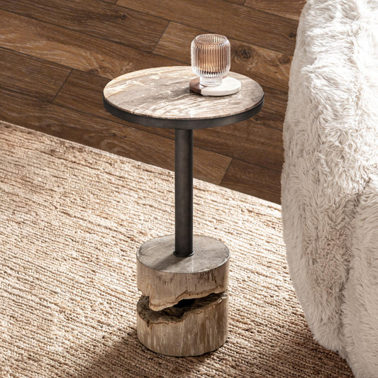 Melia Round Small Accent Table - Sepia Vein