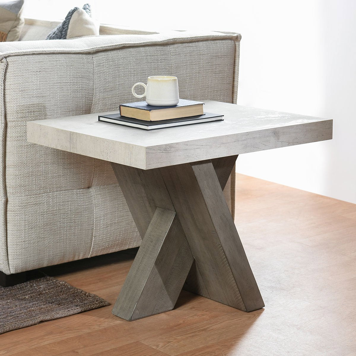 Durant Rectangle End Table - Antique White/Distressed Gray
