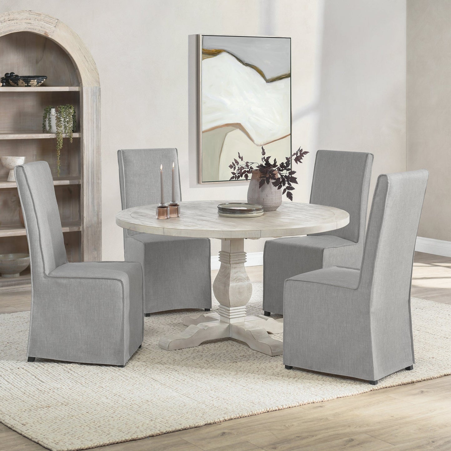 Caleb 55" Round Dining Table Distressed Ivory