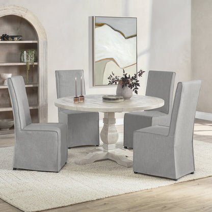 Caleb 55" Round Dining Table Distressed Ivory