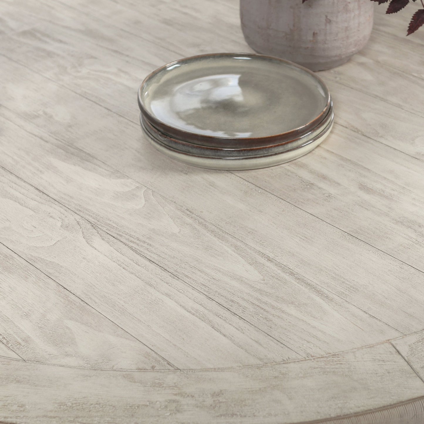Caleb 55" Round Dining Table Distressed Ivory
