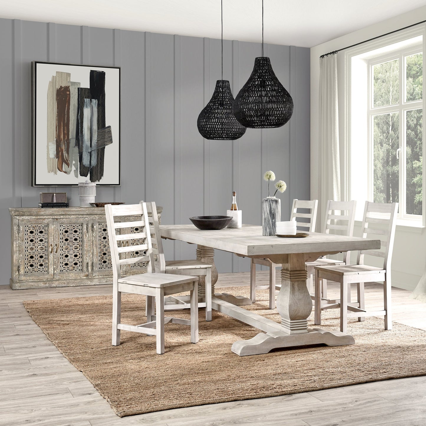 Caleb 94" Dining Table Distressed Ivory
