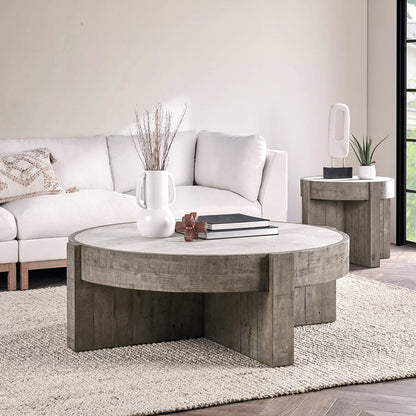 Sonoma Round Coffee Table - Antique White/Distressed Gray