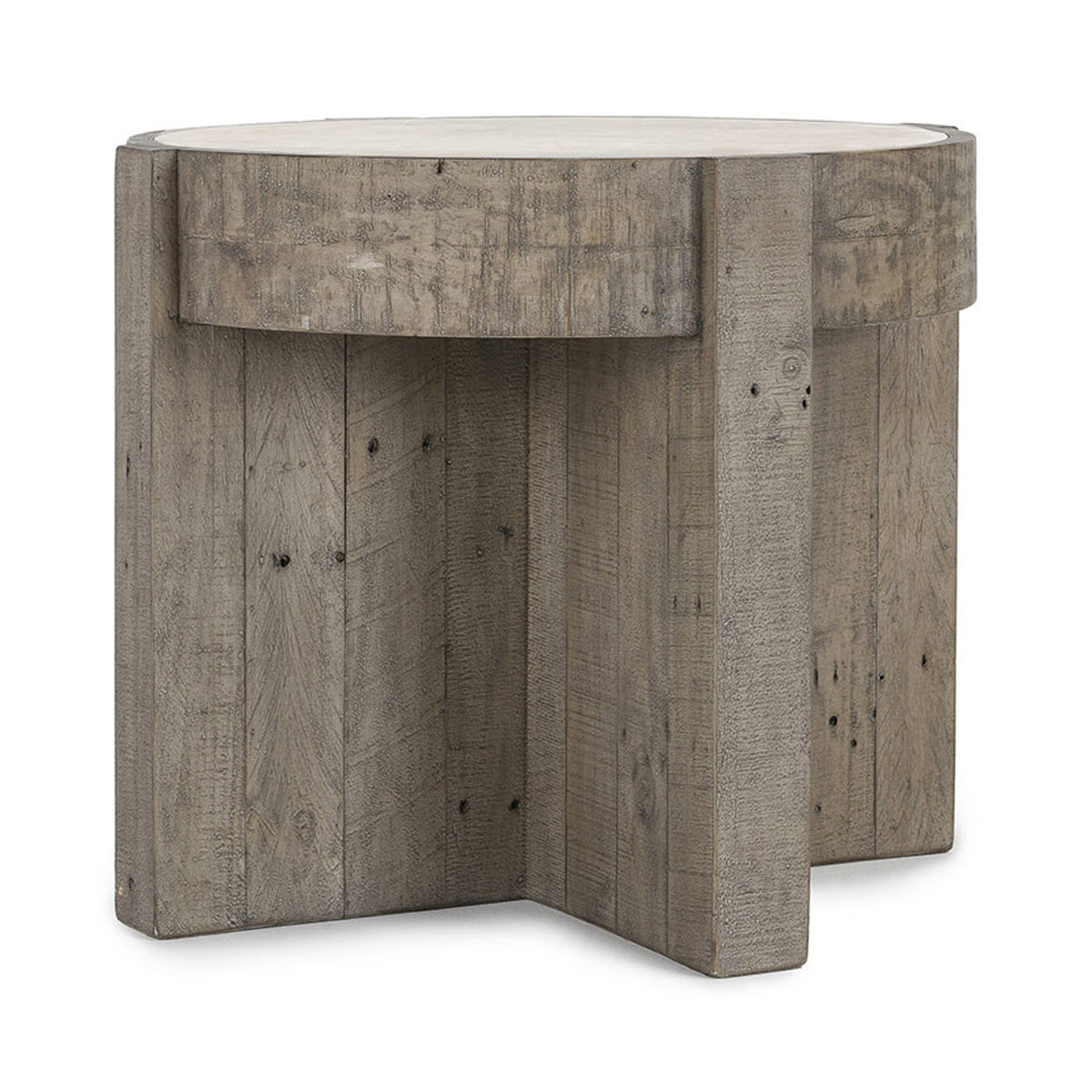 Sonoma Round End Table - Antique White/Distressed Gray