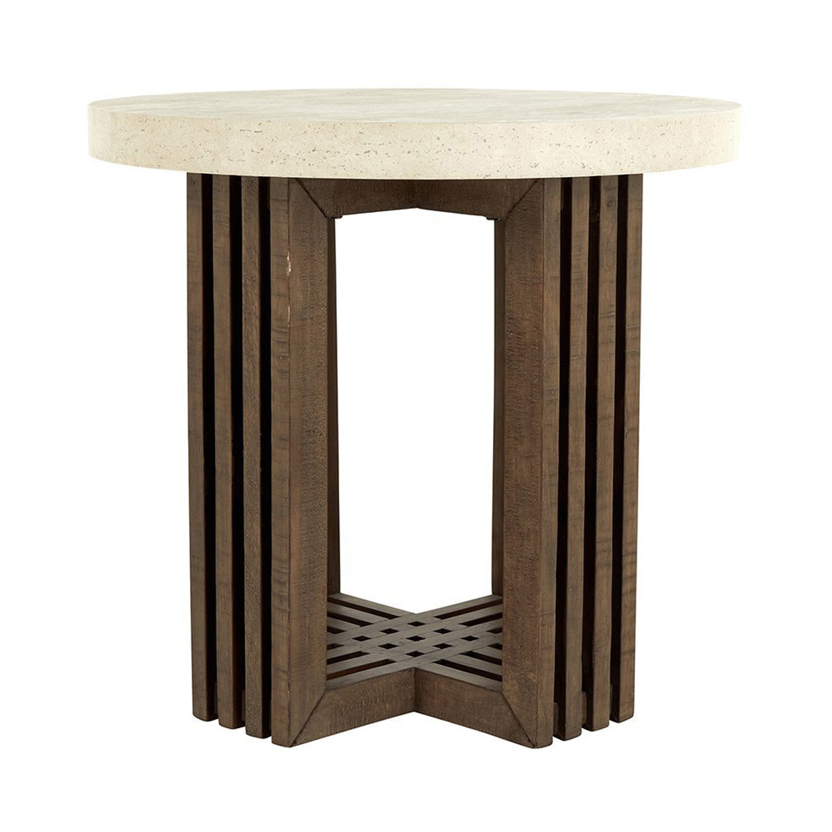 Aspen Round End Table - Antique White/Distressed Brown