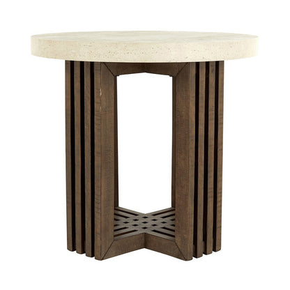 Aspen Round End Table - Antique White/Distressed Brown