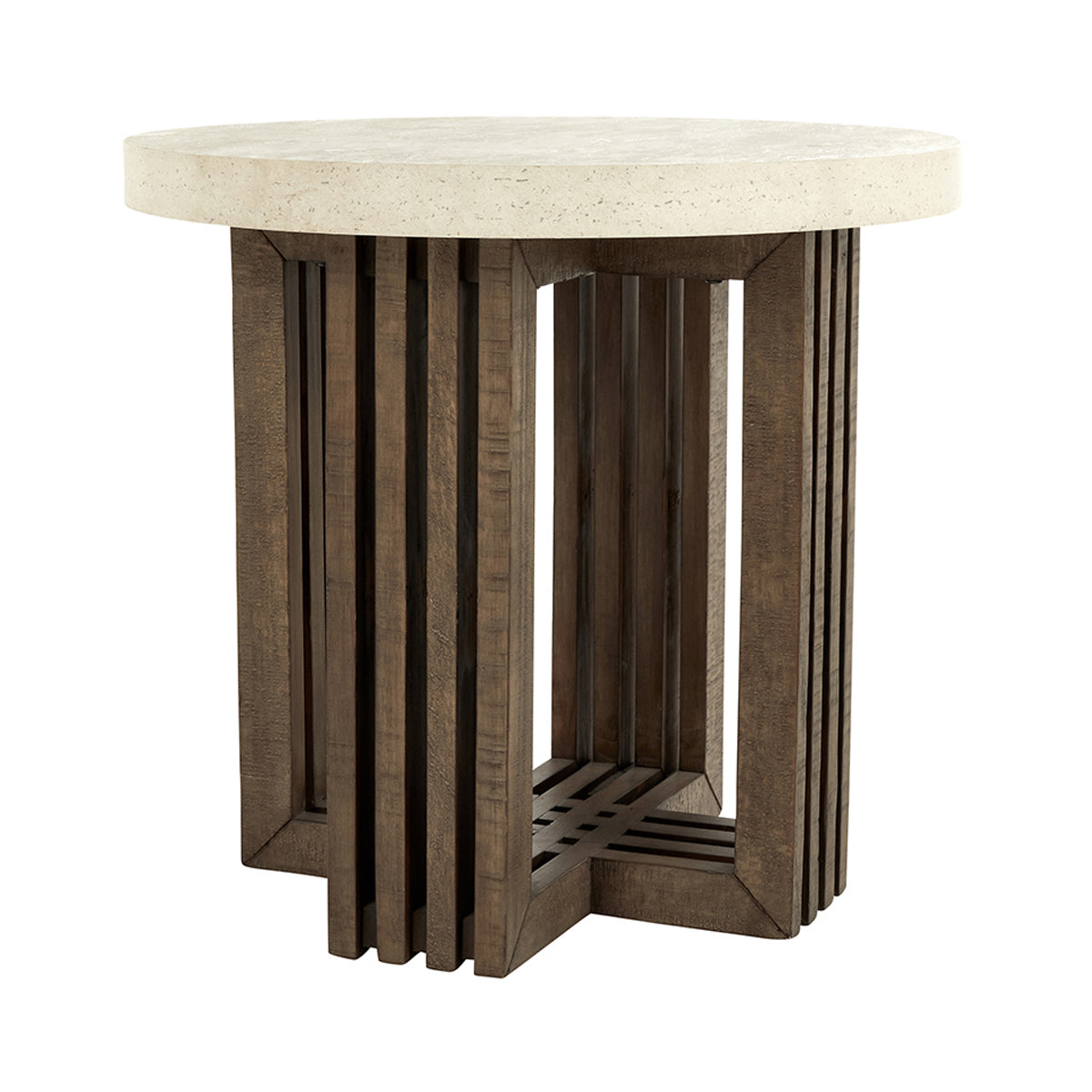 Aspen Round End Table - Antique White/Distressed Brown