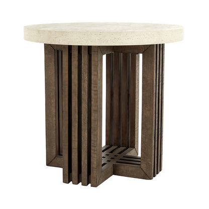 Aspen Round End Table - Antique White/Distressed Brown