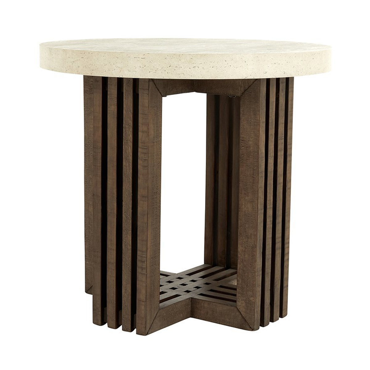 Aspen Round End Table - Antique White/Distressed Brown