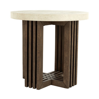 Aspen Round End Table - Antique White/Distressed Brown