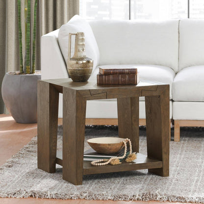 Troy Square End Table - Suede Brown