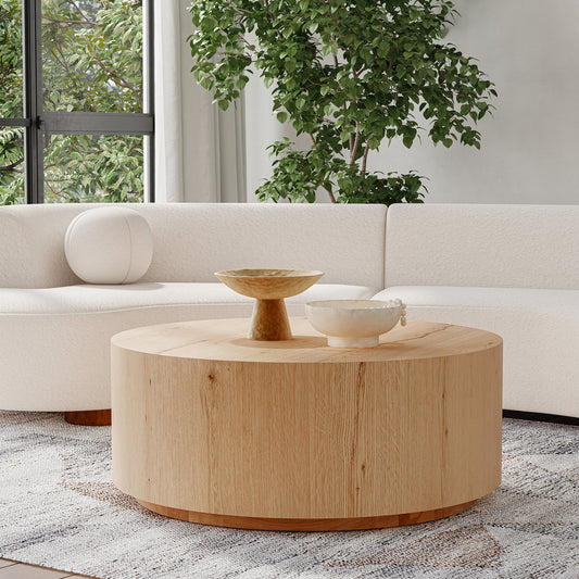 Layne Round Coffee Table with Casters - True Natural