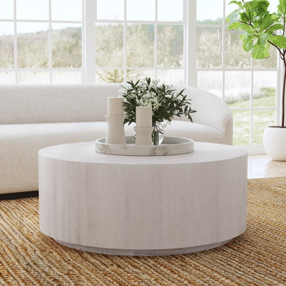 Layne Round Coffee Table with Casters - Milk White