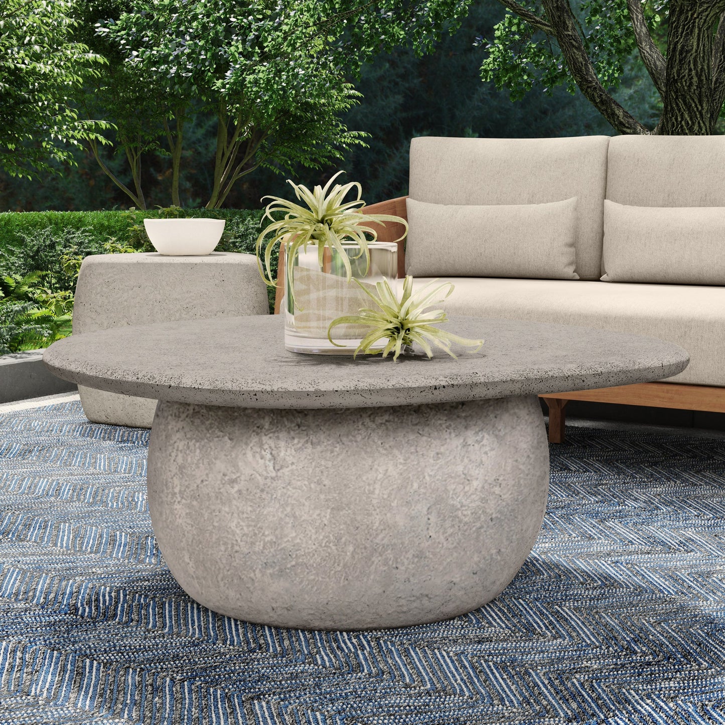 Britney Outdoor Round Coffee Table - Light Gray