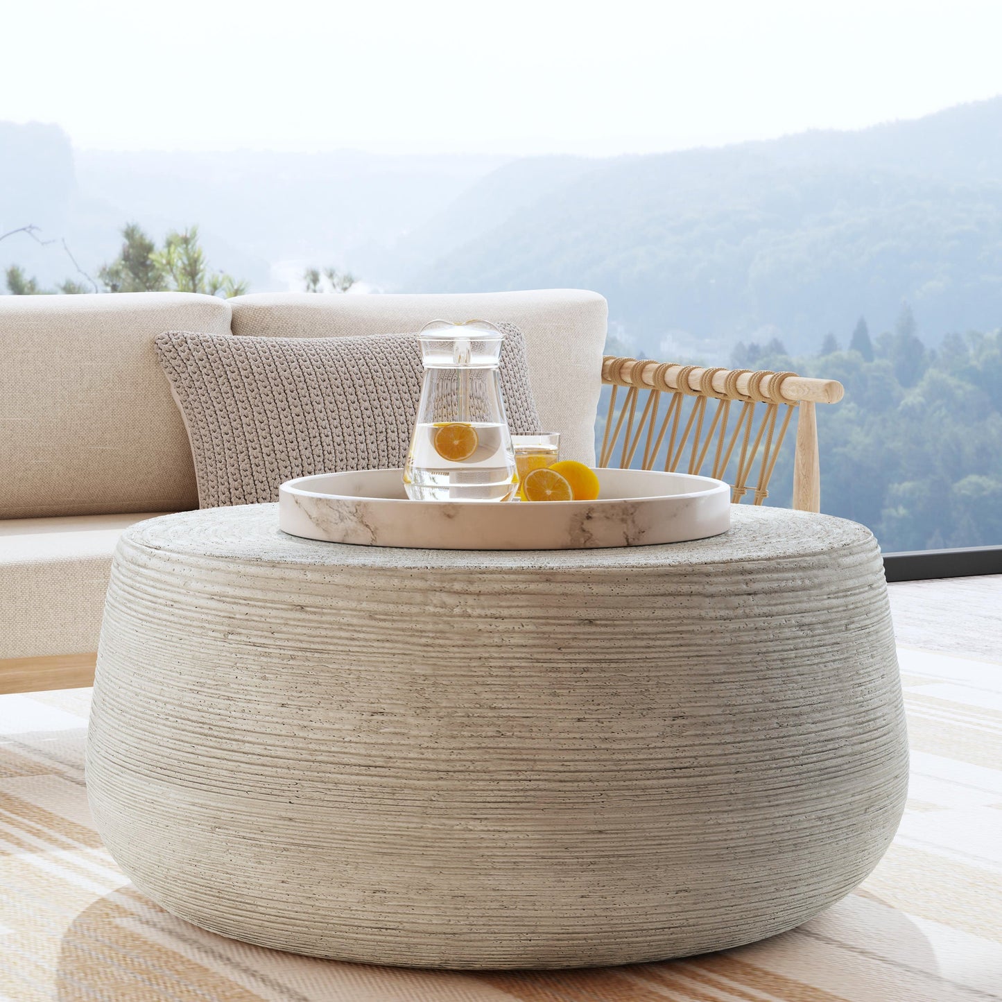 Nellie Outdoor Round Coffee Table - Light Gray