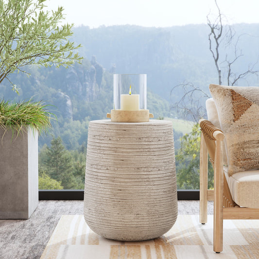 Nellie Outdoor Round End Table - Light Gray