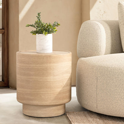 Mckenna Outdoor Round End Table - Travertine