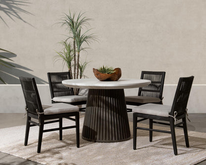 Caspia Outdoor Round Dining Table - Snowdrift White/Black