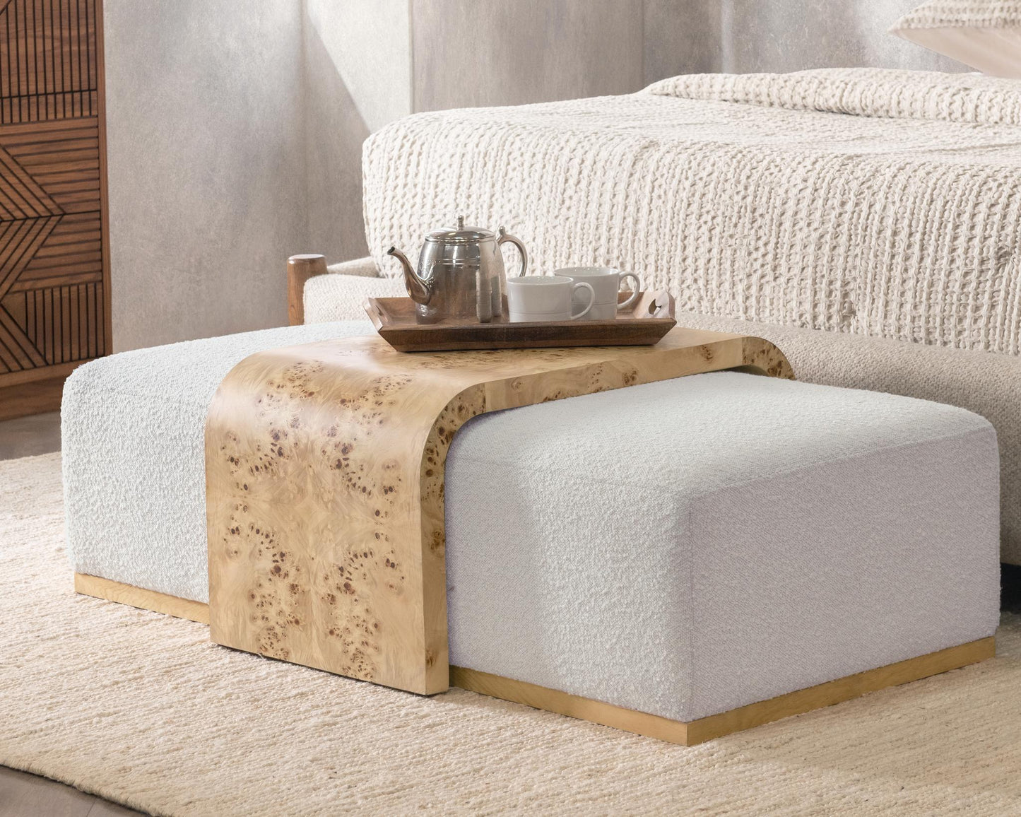 Kenan Rectangle Ottoman Coffee Table - Creamy Ivory