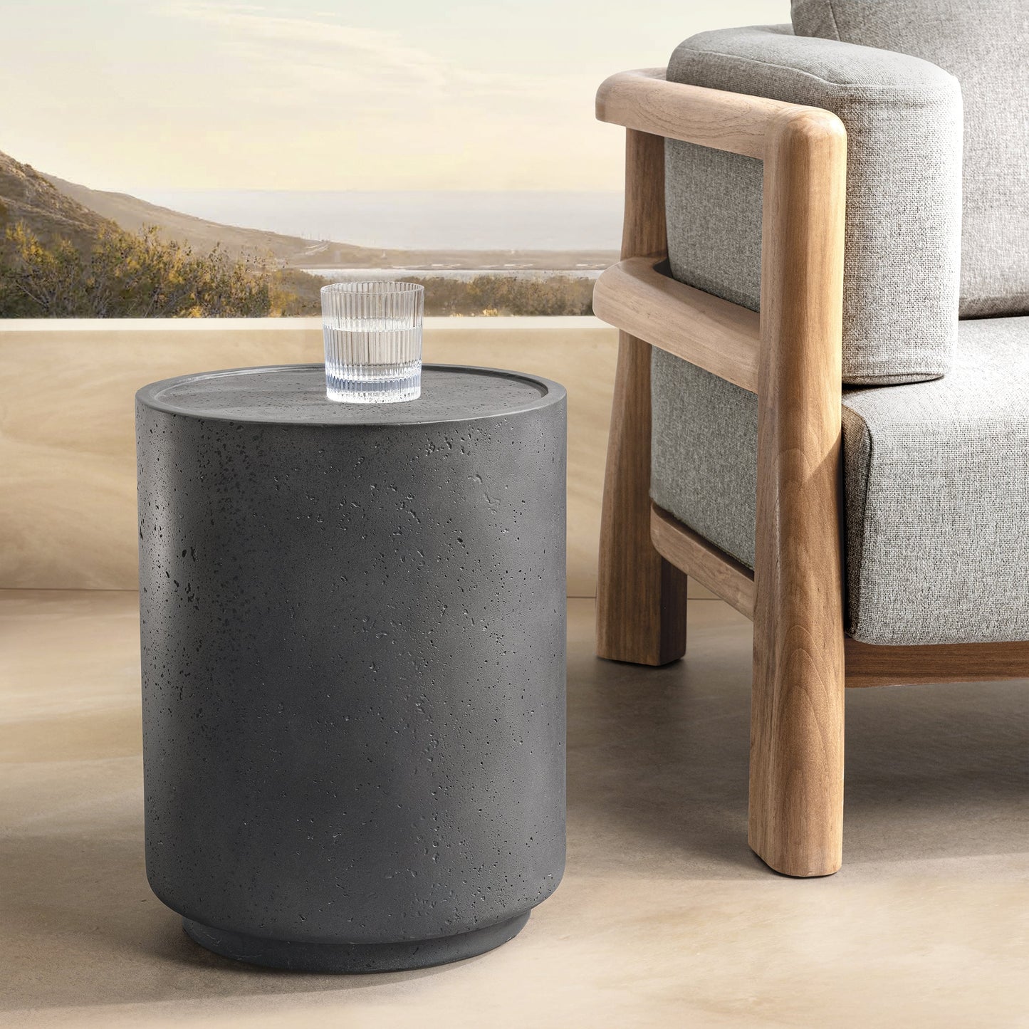 Darsa 18" Outdoor Round Accent Table - Dark Gray