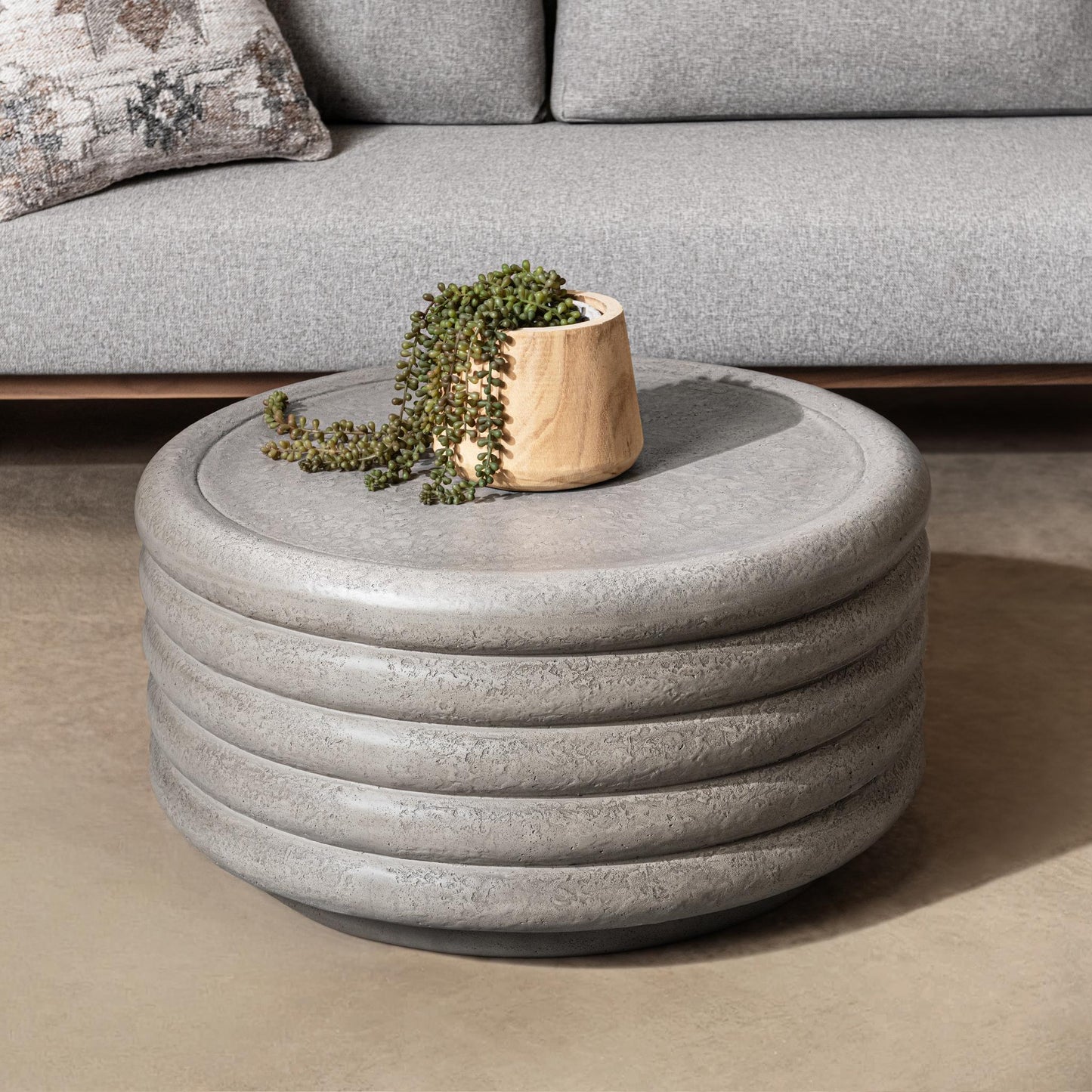 Reva Outdoor Round Coffee Table - Dark Gray