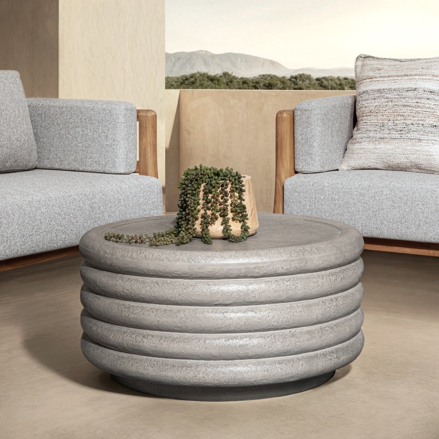 Reva Outdoor Round Coffee Table - Dark Gray