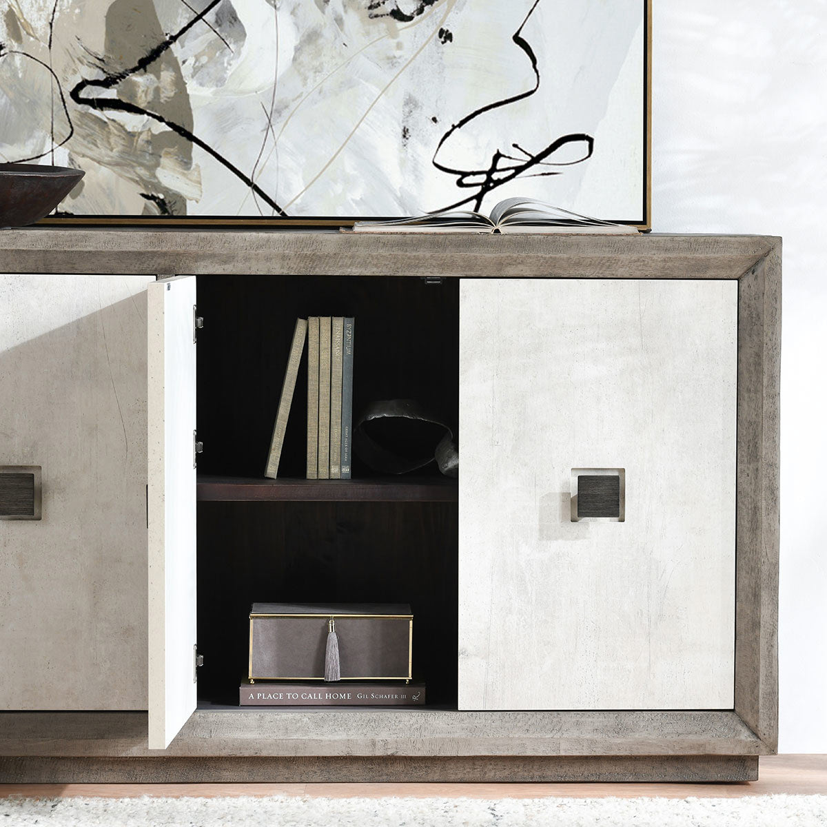 Denver 4Dr Cabinet - Distressed Gray/Antique White
