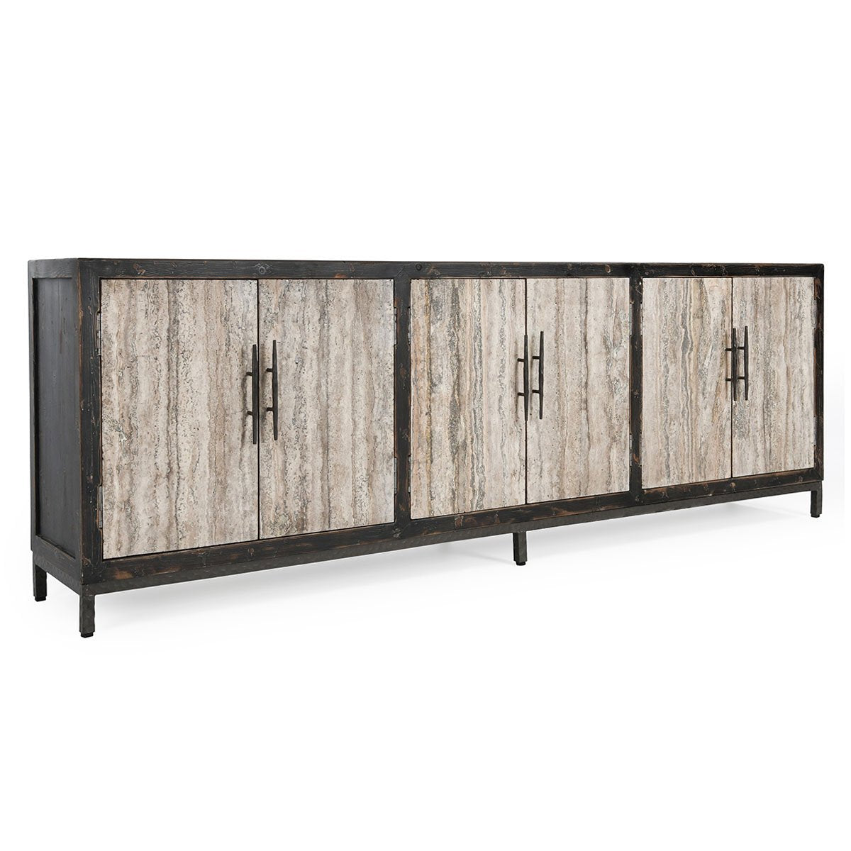 Lisbon 6Dr Cabinet - Weathered Black/Travertine