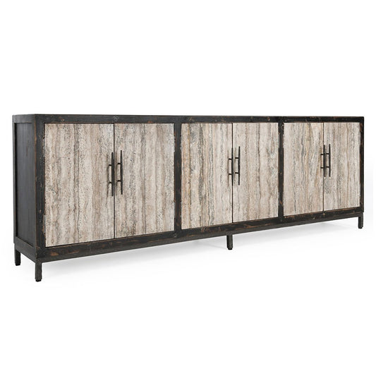 Lisbon 6Dr Cabinet - Weathered Black/Travertine