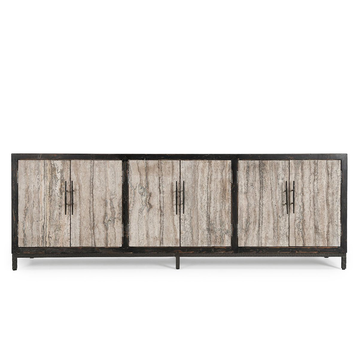 Lisbon 6Dr Cabinet - Weathered Black/Travertine