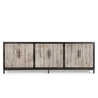Lisbon 6Dr Cabinet - Weathered Black/Travertine