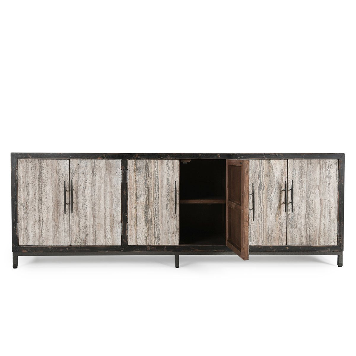 Lisbon 6Dr Cabinet - Weathered Black/Travertine