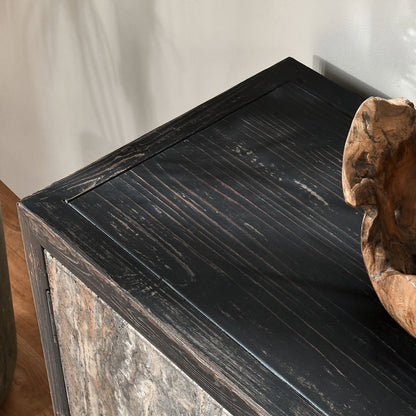 Lisbon 6Dr Cabinet - Weathered Black/Travertine