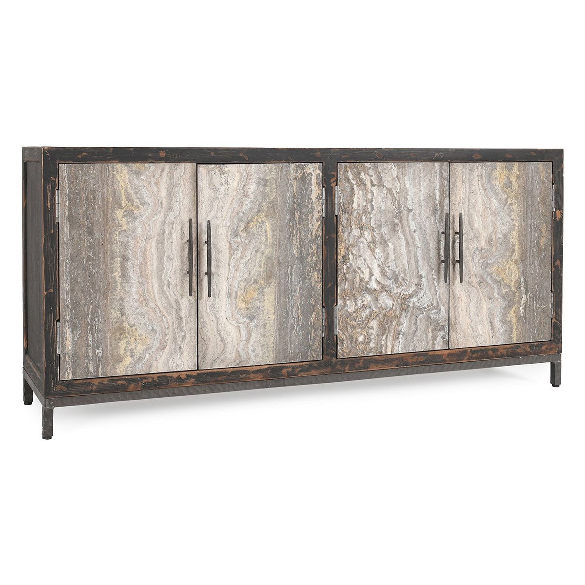 Lisbon 4Dr Cabinet - Weathered Black-Travertine