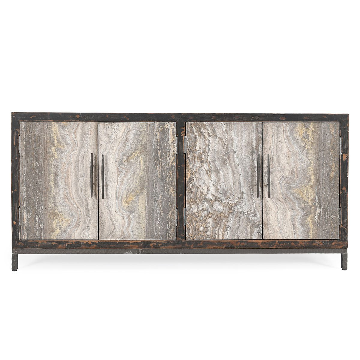Lisbon 4Dr Cabinet - Weathered Black-Travertine