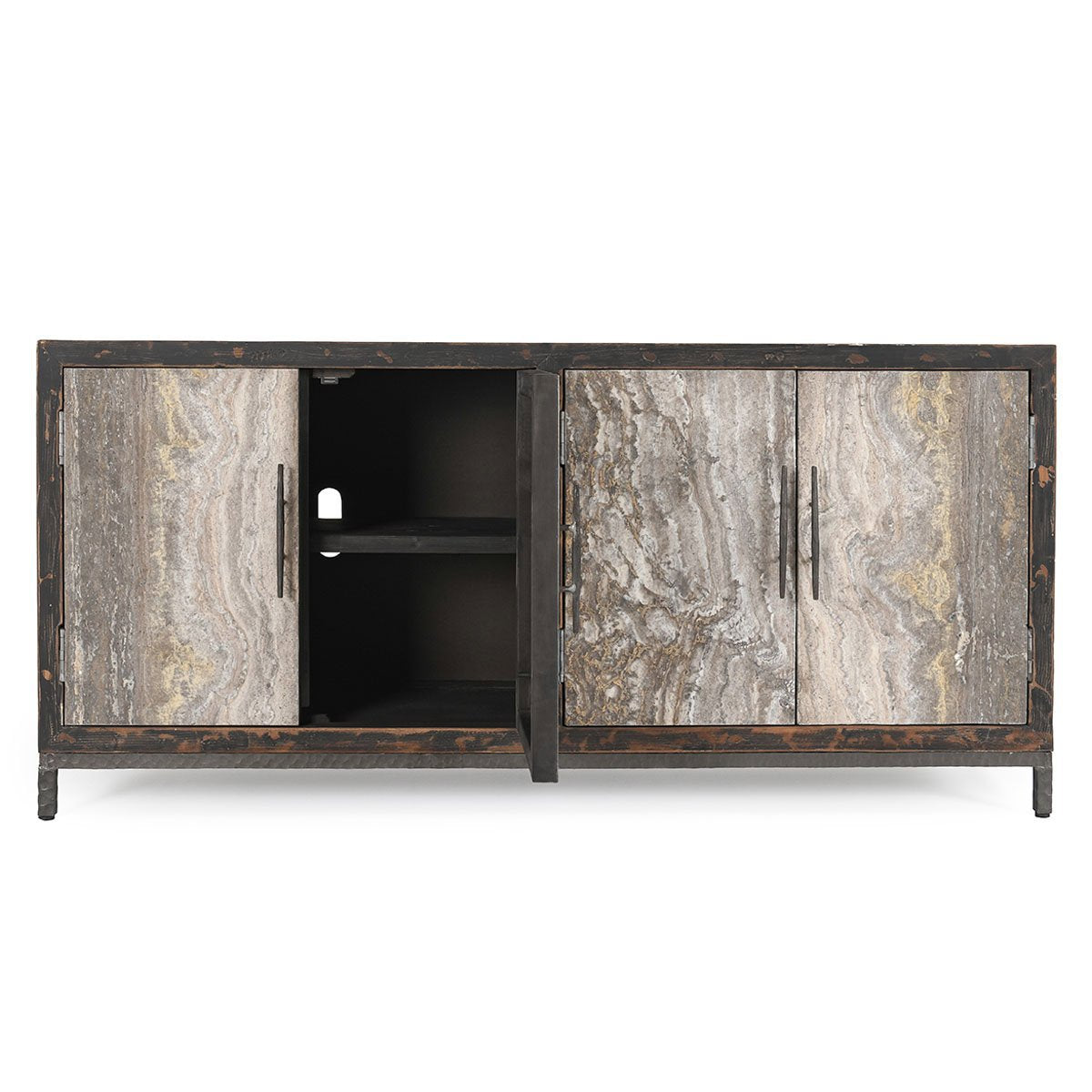 Lisbon 4Dr Cabinet - Weathered Black-Travertine