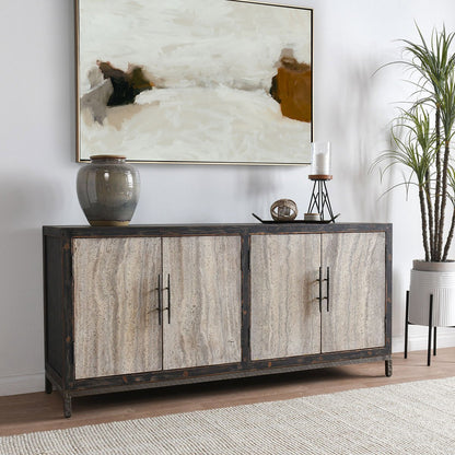 Lisbon 4Dr Cabinet - Weathered Black-Travertine