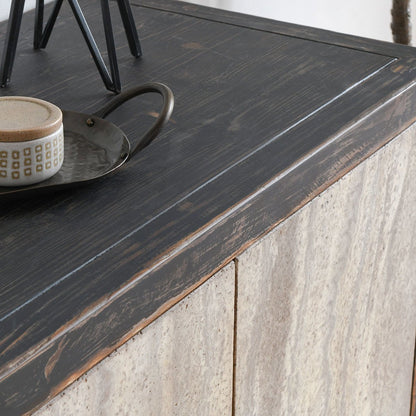 Lisbon 4Dr Cabinet - Weathered Black-Travertine