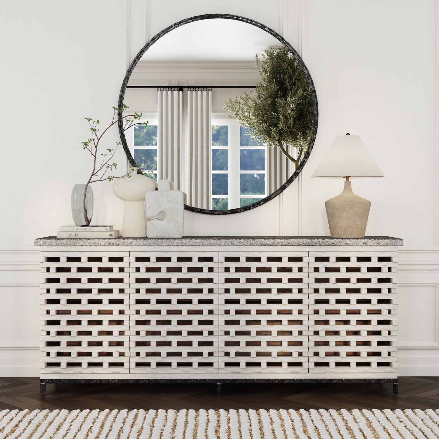Virginia 4Dr Cabinet - Timeworn Cream/Blue Stone