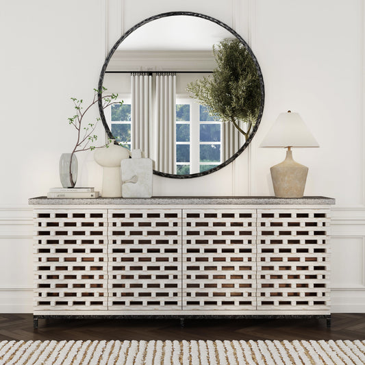 Virginia 4Dr Cabinet - Timeworn Cream/Blue Stone