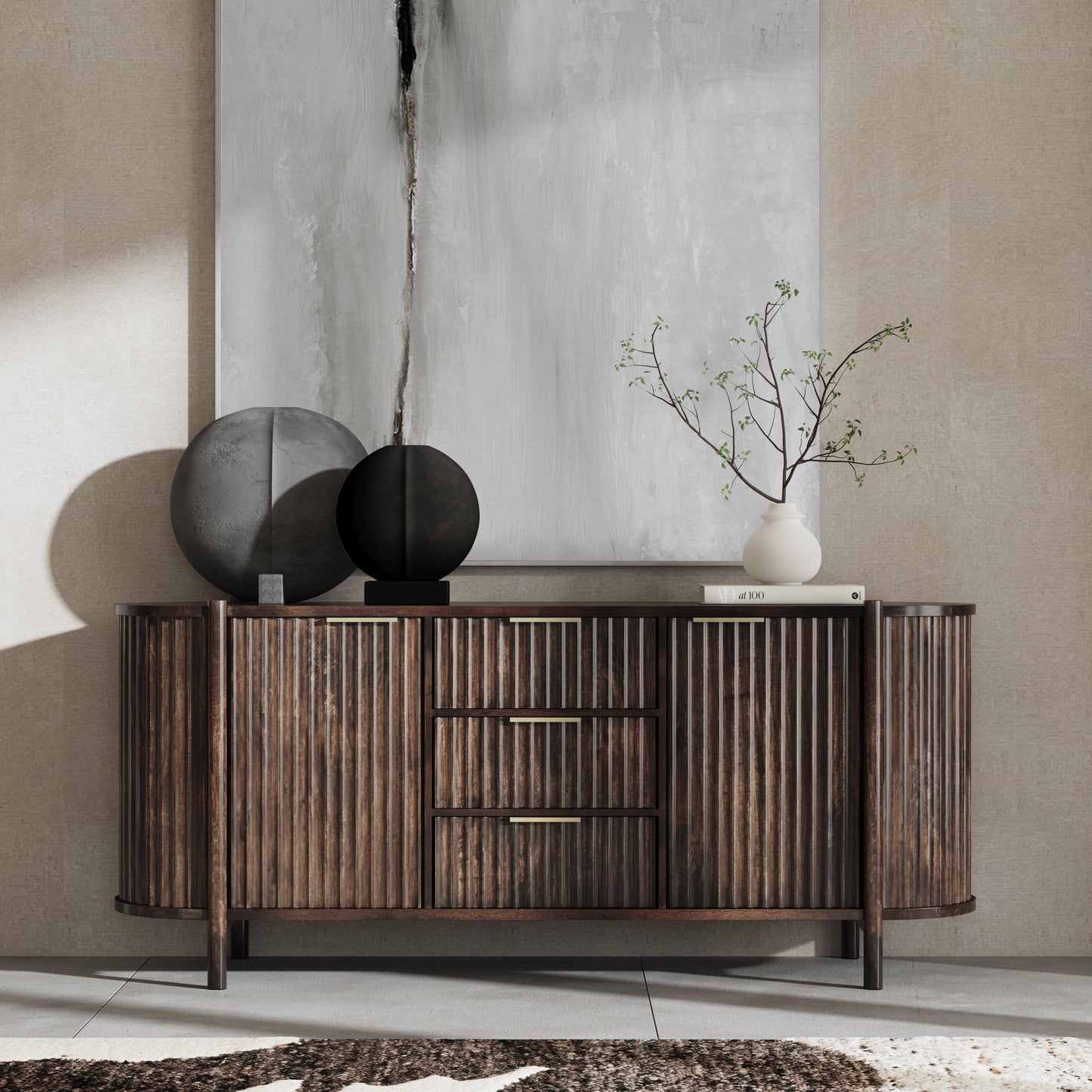 Redford 2Dr 3Dwr Cabinet - Bark Brown