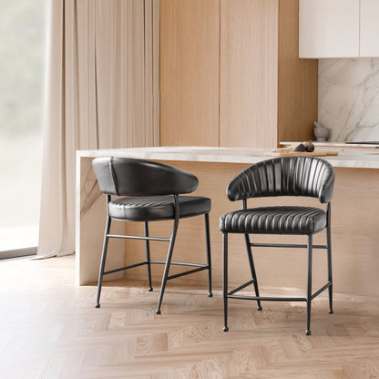Umbria Leather Counter Stool - Midnight Raven