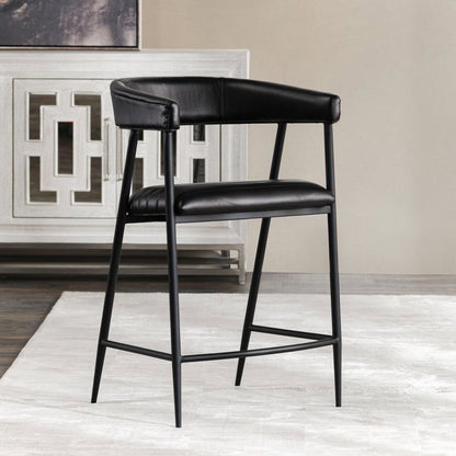 Preston Leather Counter Stool - Midnight Raven