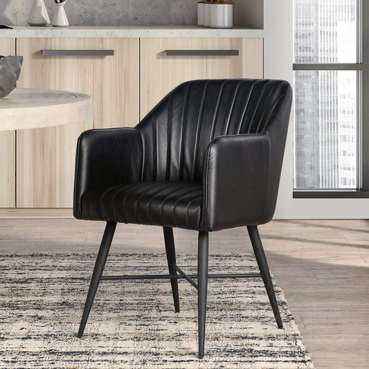 Leon Leather Dining Chair - Midnight Raven
