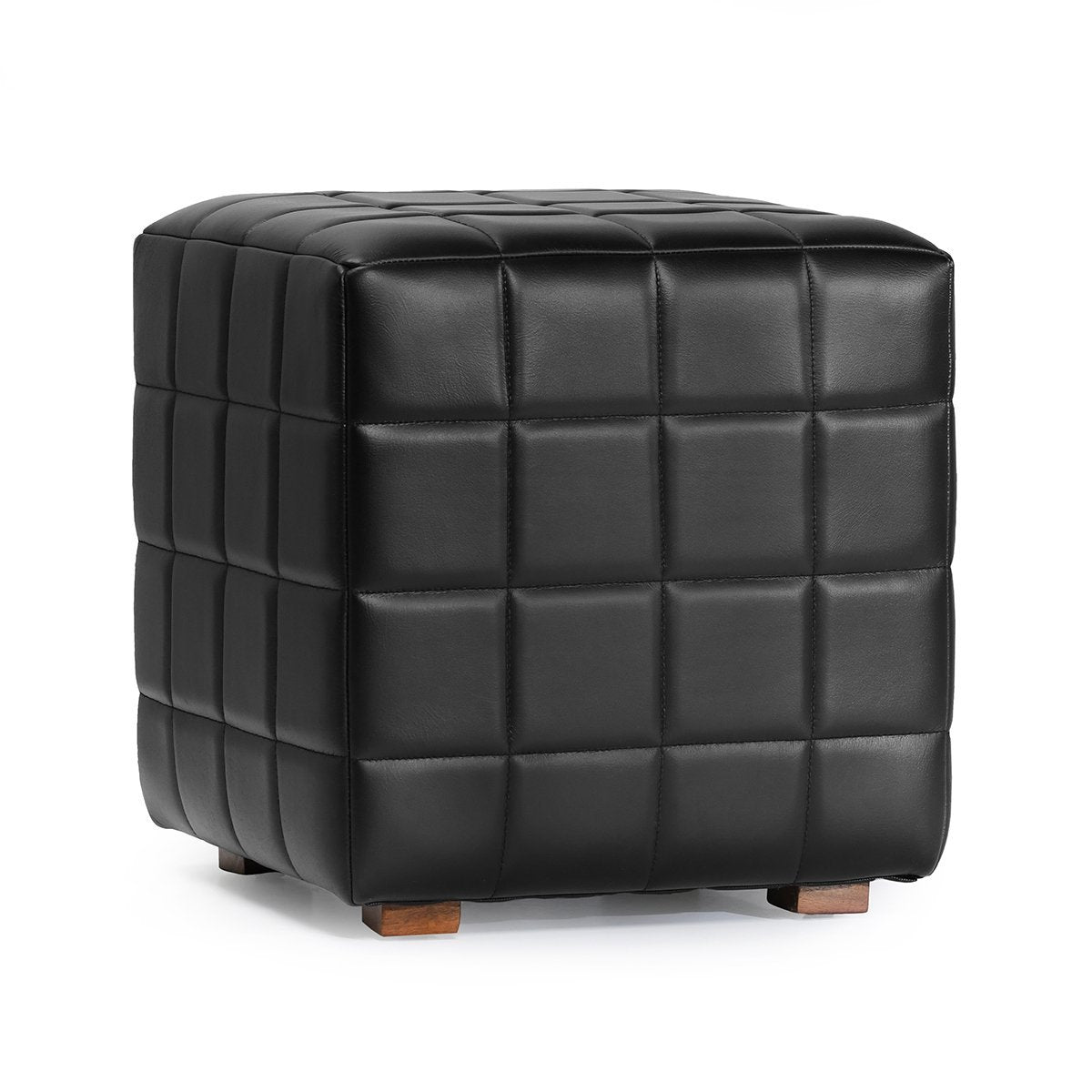 Carlo Leather Square Ottoman - Midnight Raven