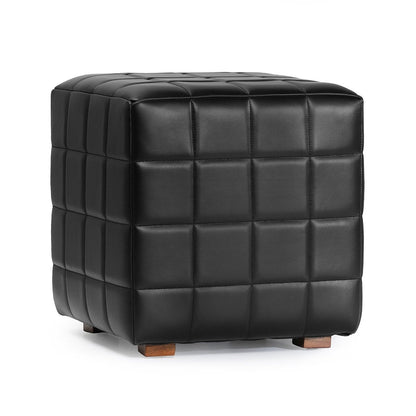 Carlo Leather Square Ottoman - Midnight Raven