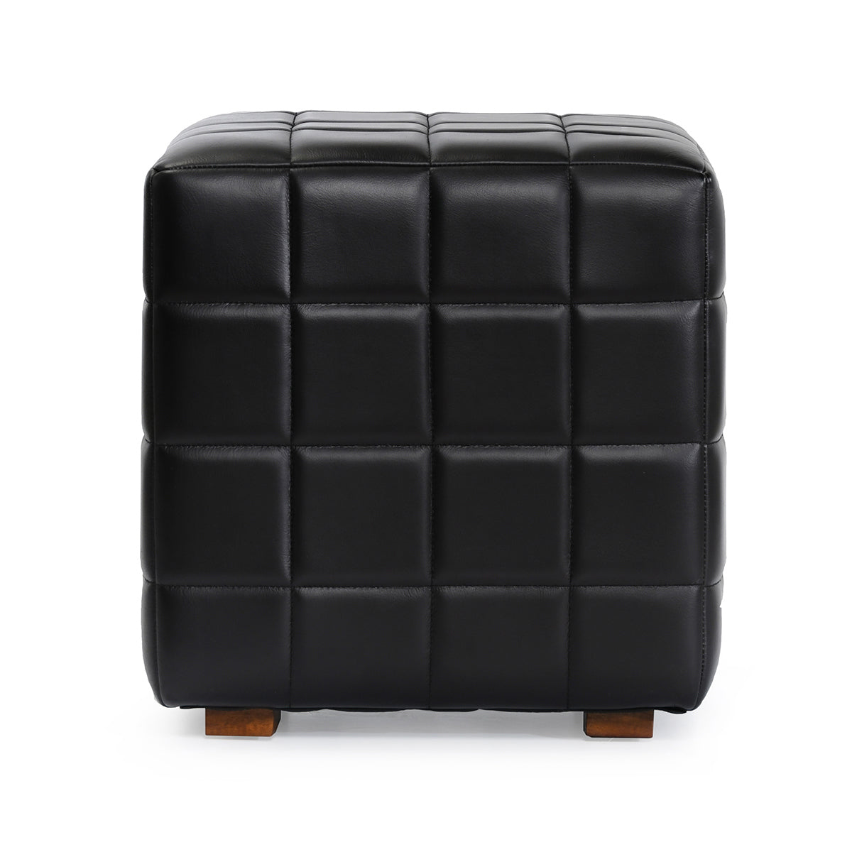 Carlo Leather Square Ottoman - Midnight Raven